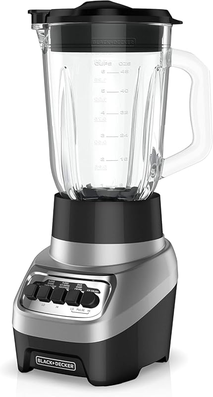 BLACK+DECKER Blender with a 6-Cup Glass Jar and 4 Speed Settings, Silv