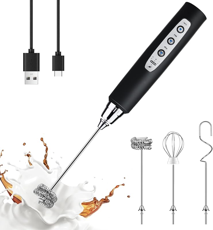 YUSWKO Handheld Milk Frother: Rechargeable Electric Whisk with 3 Speed