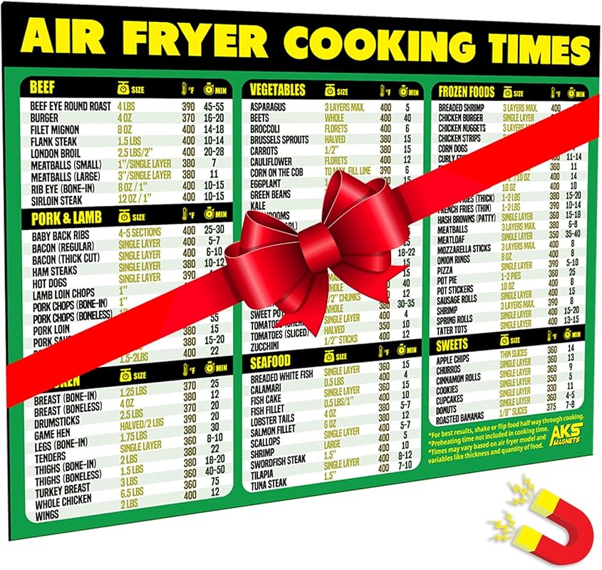 Extra Large Air Fryer Magnetic Cheat Sheet: Quick Cooking Times for Fr