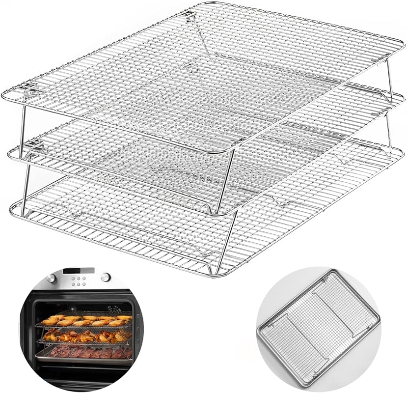 A Stainless Steel Stackable 3-Tier Cooling Rack, Oven and Dishwasher Safe for Baking