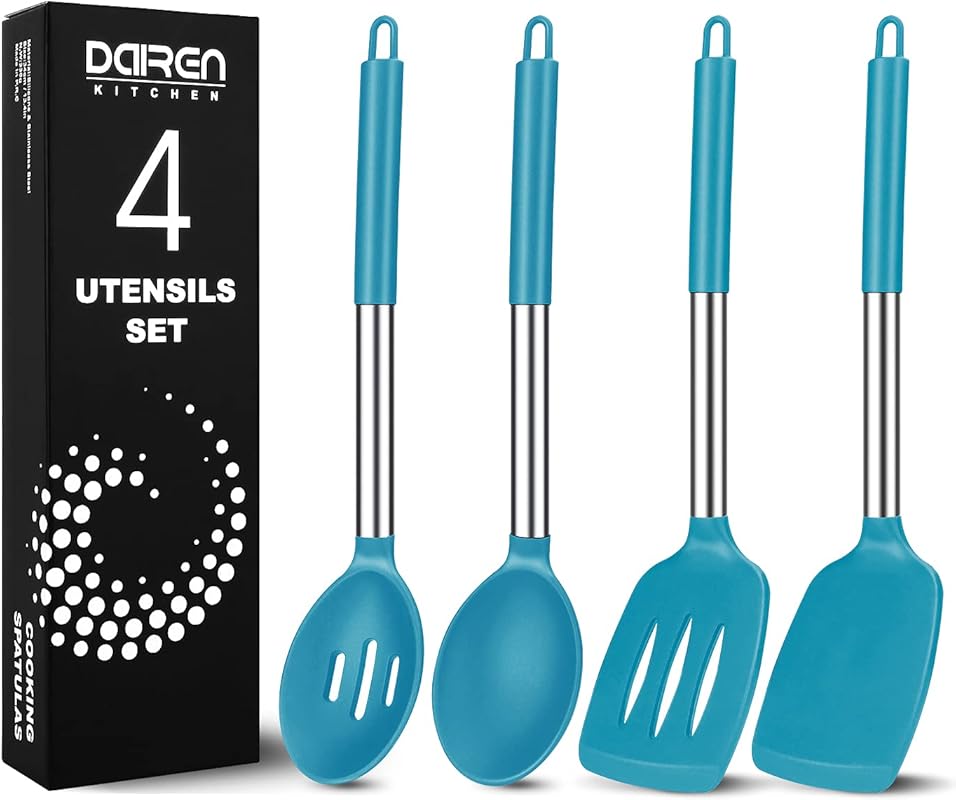 Non-stick Heat Resistant Silicone Spatulas and Stainless Steel Utensil