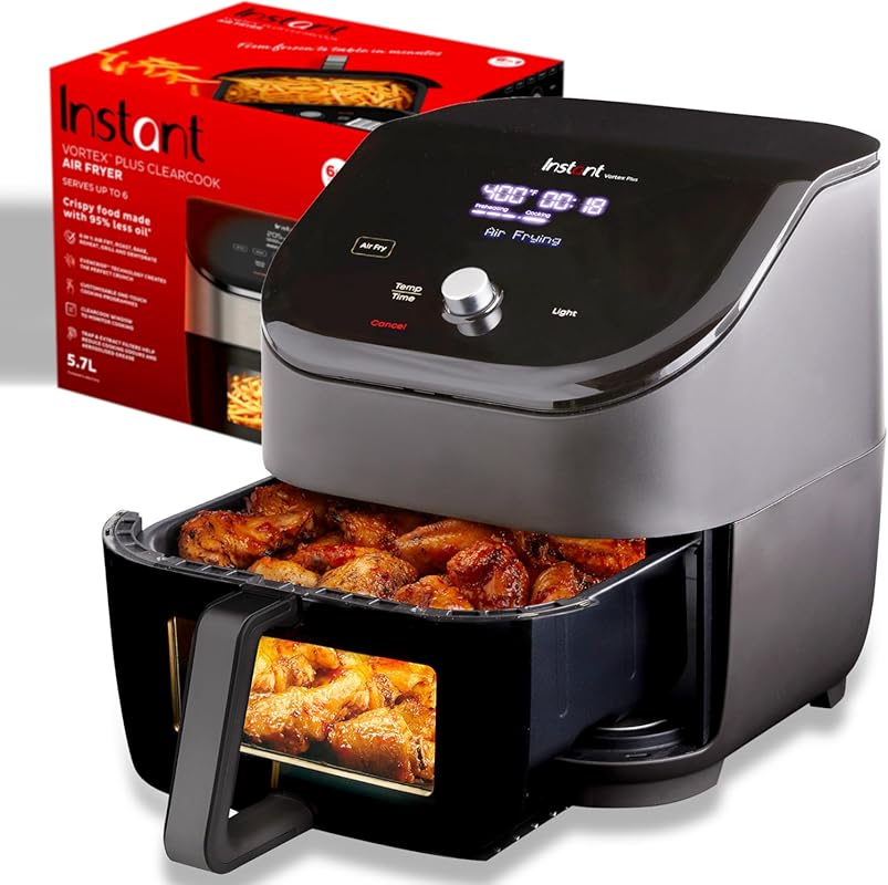 Instant Pot Vortex Plus 6QT ClearCook Air Fryer: Clear Windows, 6-in-1, Custom Programs, Black