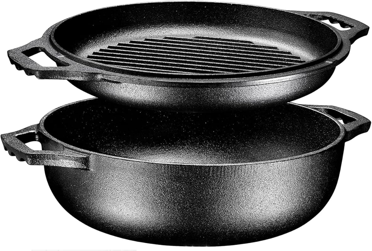 Bruntmor Classic 3.3 Quart Pre-Seasoned Cast Iron Dutch Oven with Gril