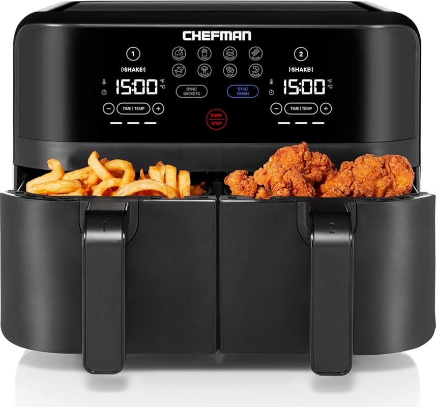 Chefman TurboFry Touch Dual Air Fryer: Double Basket with Digital Cont