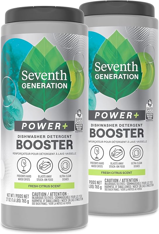 Seventh Generation Power+ Dishwasher Detergent Booster for Hard Water, 27 Ounce, 2-Pack