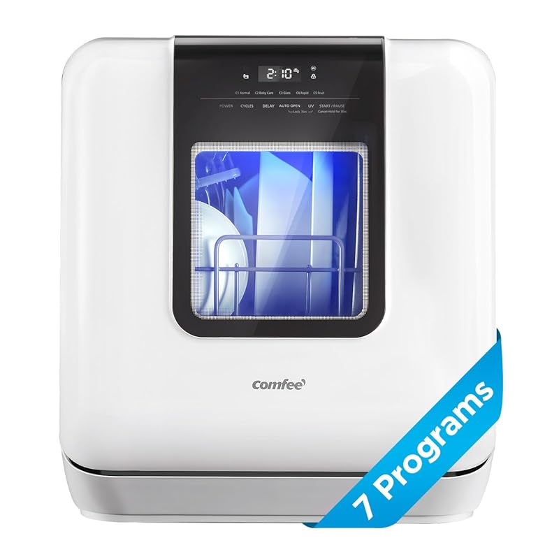COMFEE' Portable Countertop Dishwasher with 6L Tank, 7 Programs, UV Hy