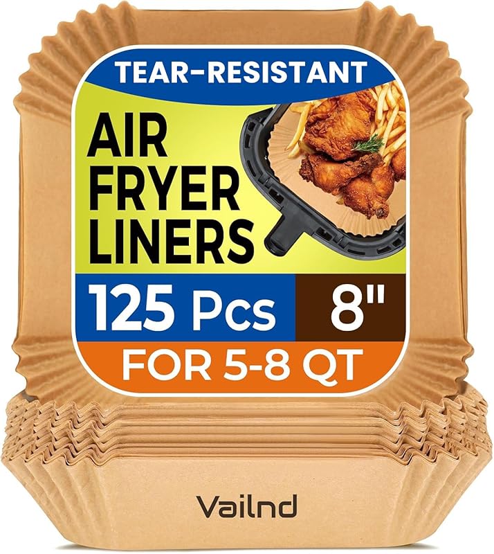 Disposable Air Fryer Parchment Paper Liners - 8" Square Non-Stick and Unbleached
