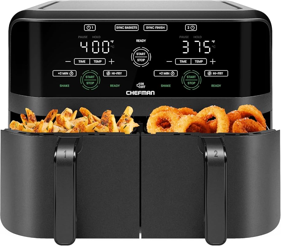 Chefman 6 Quart Dual Basket Air Fryer: Digital Touchscreen and Smart S
