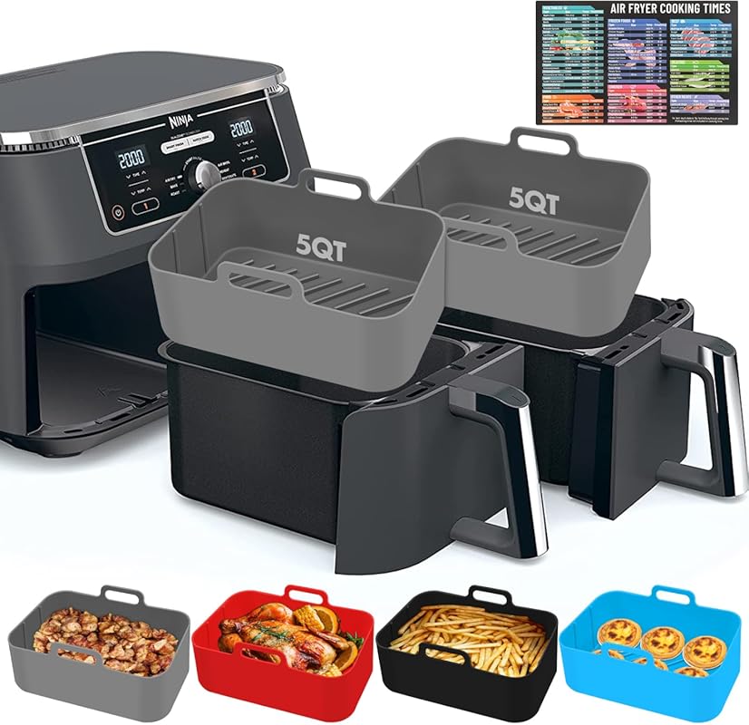 2 Pack Reusable Rectangular 5QT Silicone Air Fryer Liners