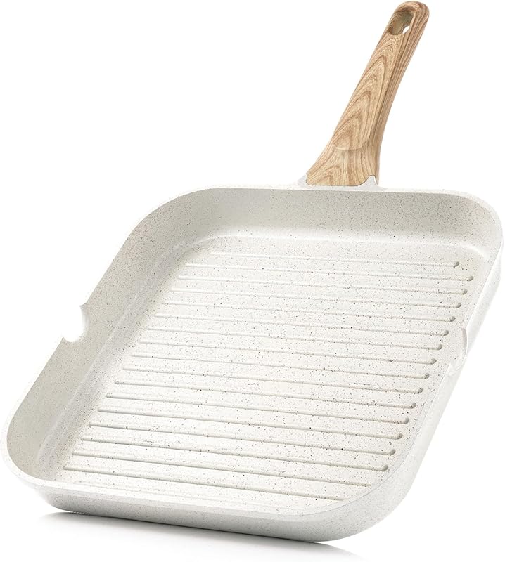 SENSARTE 11-inch Nonstick Ceramic Square Grill Pan with Pour Spouts fo