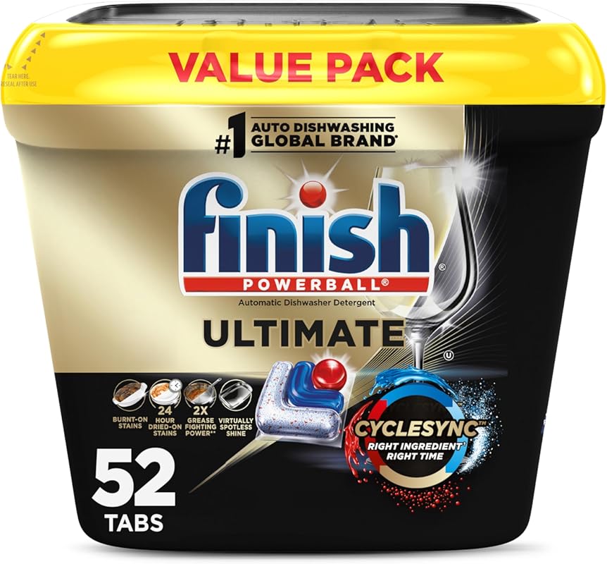 Finish Ultimate Dishwasher Pods: Advanced Cleaning, No Pre-Rinse for Burnt-On Stains, 52 Count