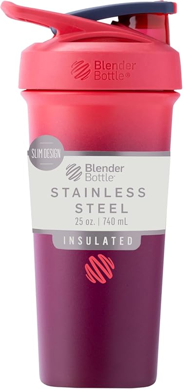 BlenderBottle Sport Sleek Insulated Stainless Steel Shaker with Whisk,