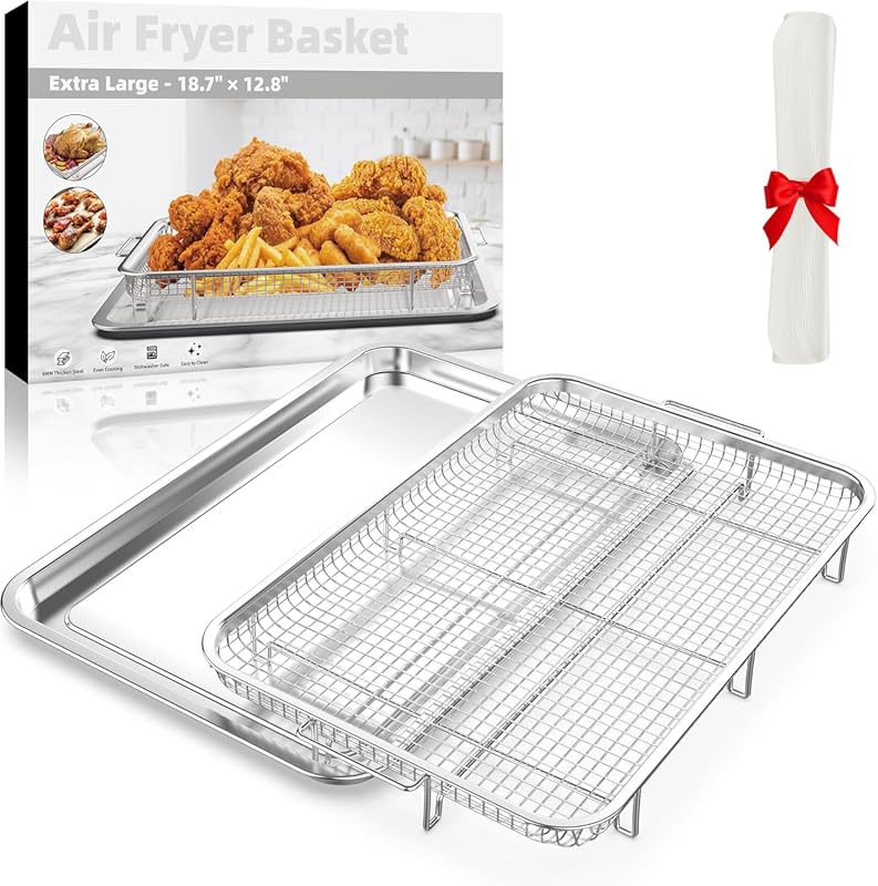 Extra Large Stainless Steel Air Fryer Basket and Tray Set