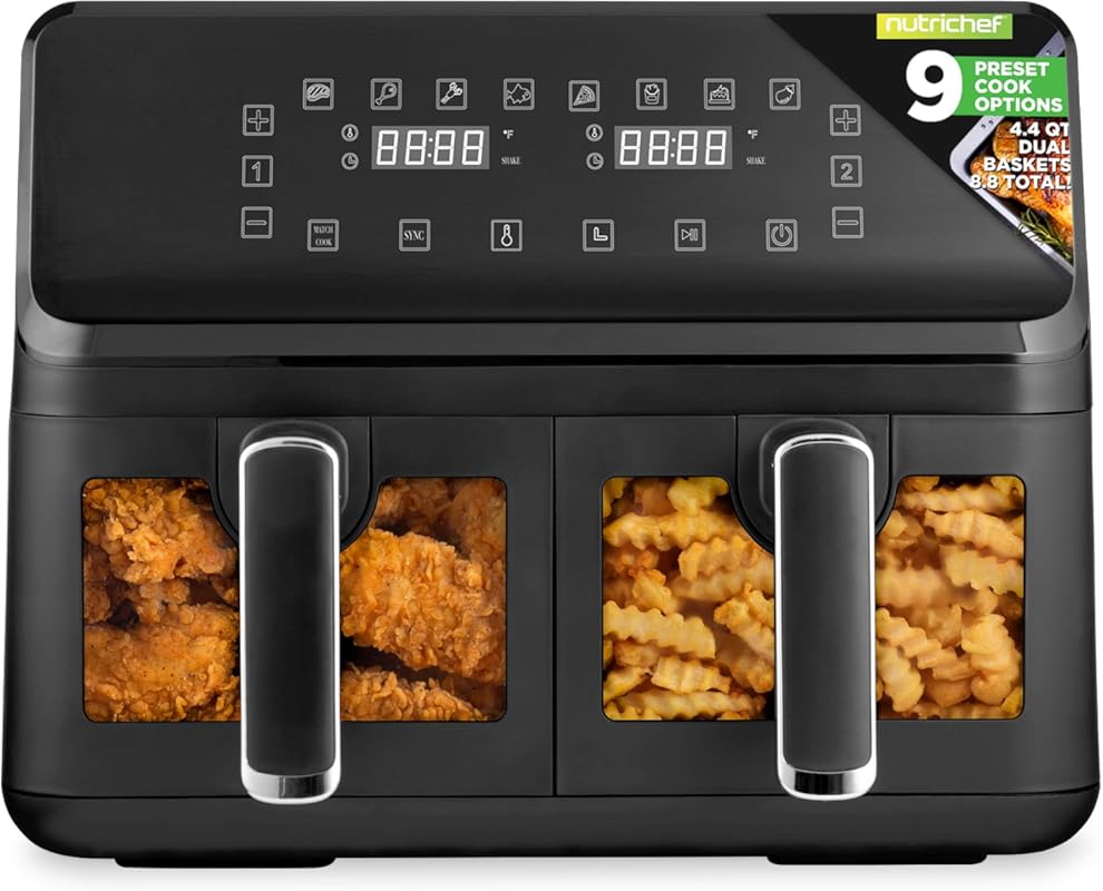 Nutrichef 8.8 Quart Double Basket Air Fryer
