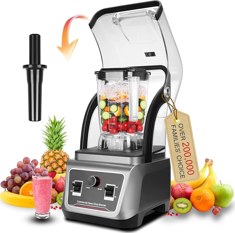Commercial Blender with Soundproof Shield, 70 Oz Quiet Professional Bl