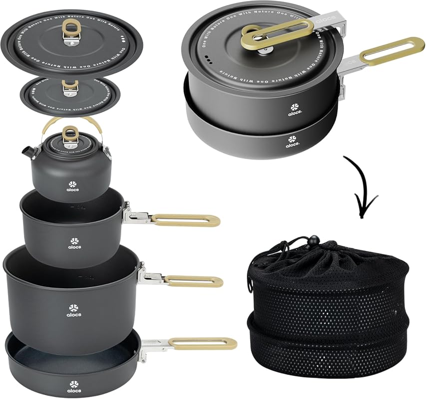 Alocs Portable Non-Stick Camping Cookware Set: Essential Pots and Pans