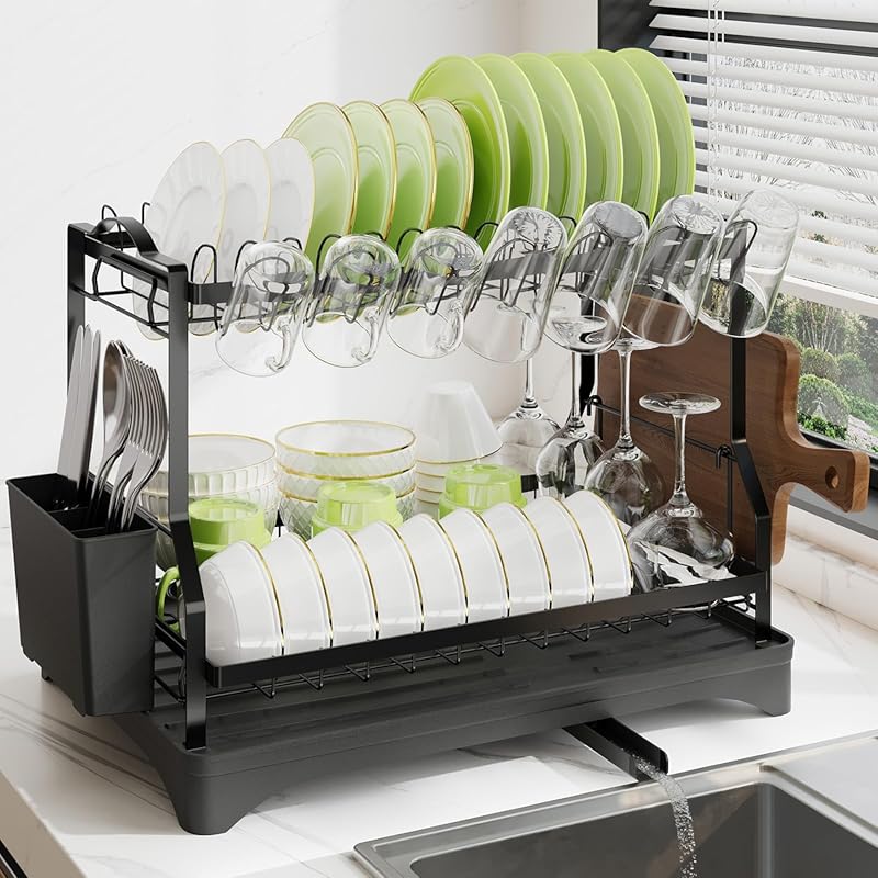 Space-Saving Large 2-Tier Dish Drying Rack