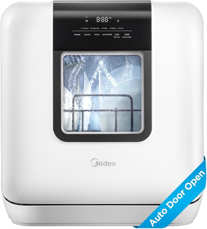 Midea Portable Countertop Dishwasher with 6L Water Tank, 7 Programs, A