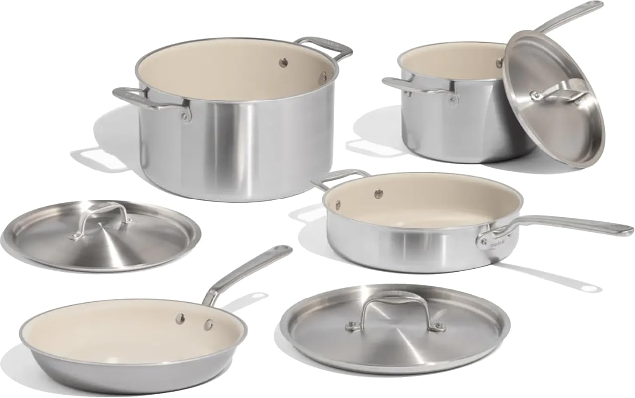 Made In Cookware 7-Piece Ceramic Non Stick Pot and Pan Set, 5-Ply Stai
