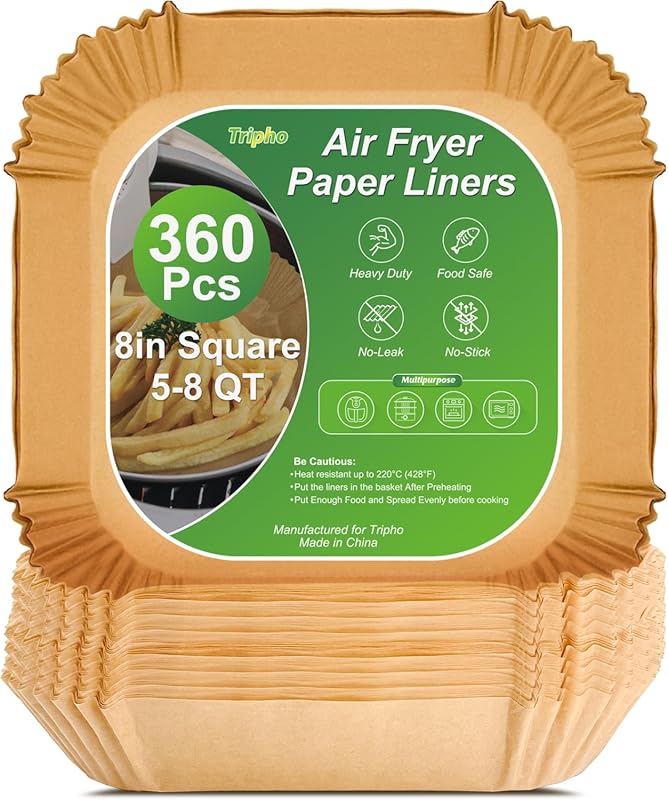 360 Pcs 8” Square Unbleached Heavy Duty Air Fryer Paper Liners Disposa