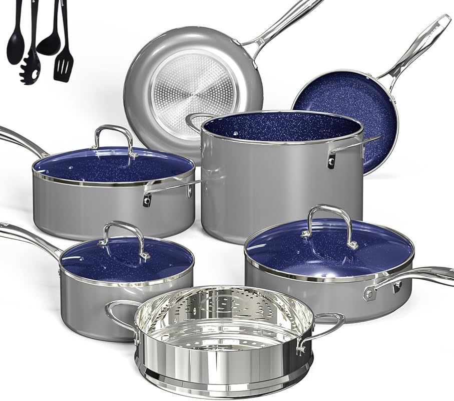 DUXANO 14-Piece Durable Ceramic Non-Stick Cookware Set, PFAS Free, Ind
