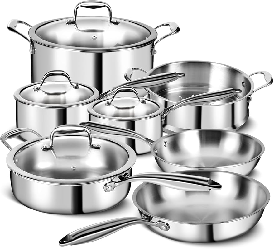 3 Ply Stainless Steel 11-Piece Cookware Set with Lids, Pots and Pans K