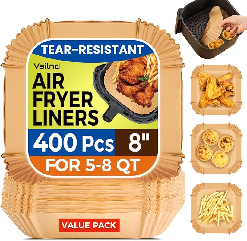 Heavy-Duty Disposable Air Fryer Liners - 8" Square Non-Stick Parchment Paper for Airfryer Baskets
