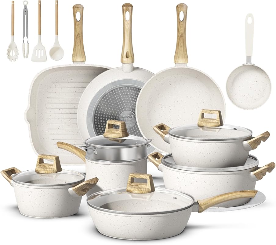 25-Piece Non-Stick Ceramic Cookware Set, Non-Toxic & PFAS/PFOA/PTFE Fr