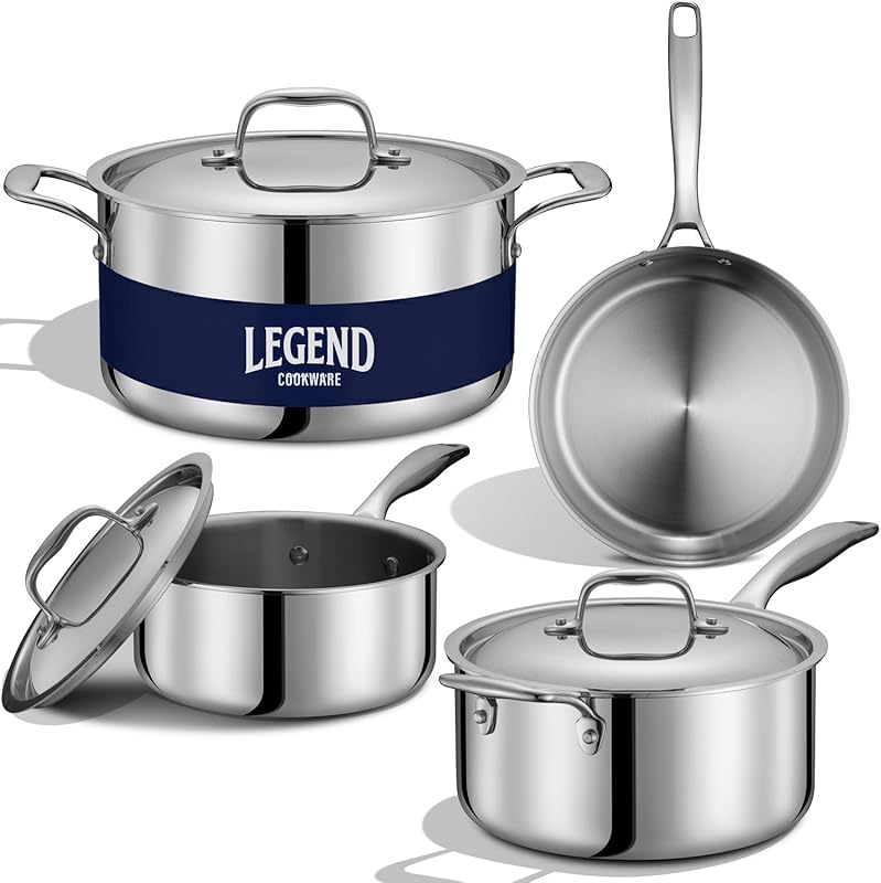 LEGEND COOKWARE 5-Ply Non-Toxic Stainless Steel Cookware Set, 7-Piece,