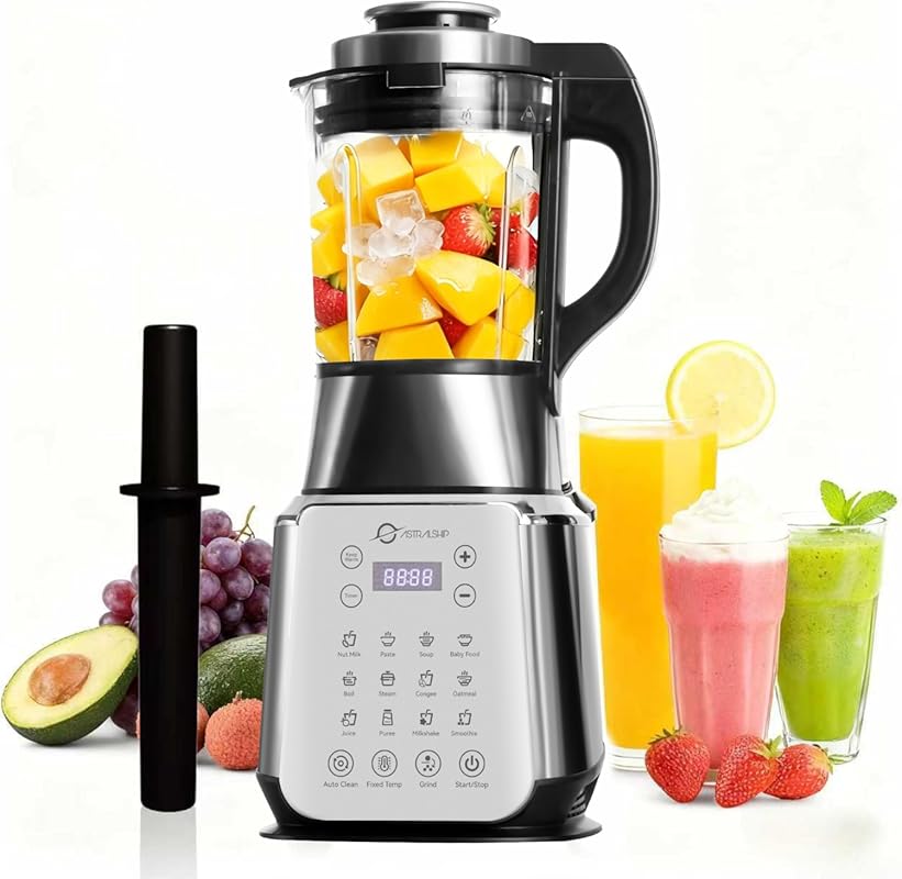 1500W Countertop Smoothie Blender with 59 oz Glass Jar, Tamper, and Fo