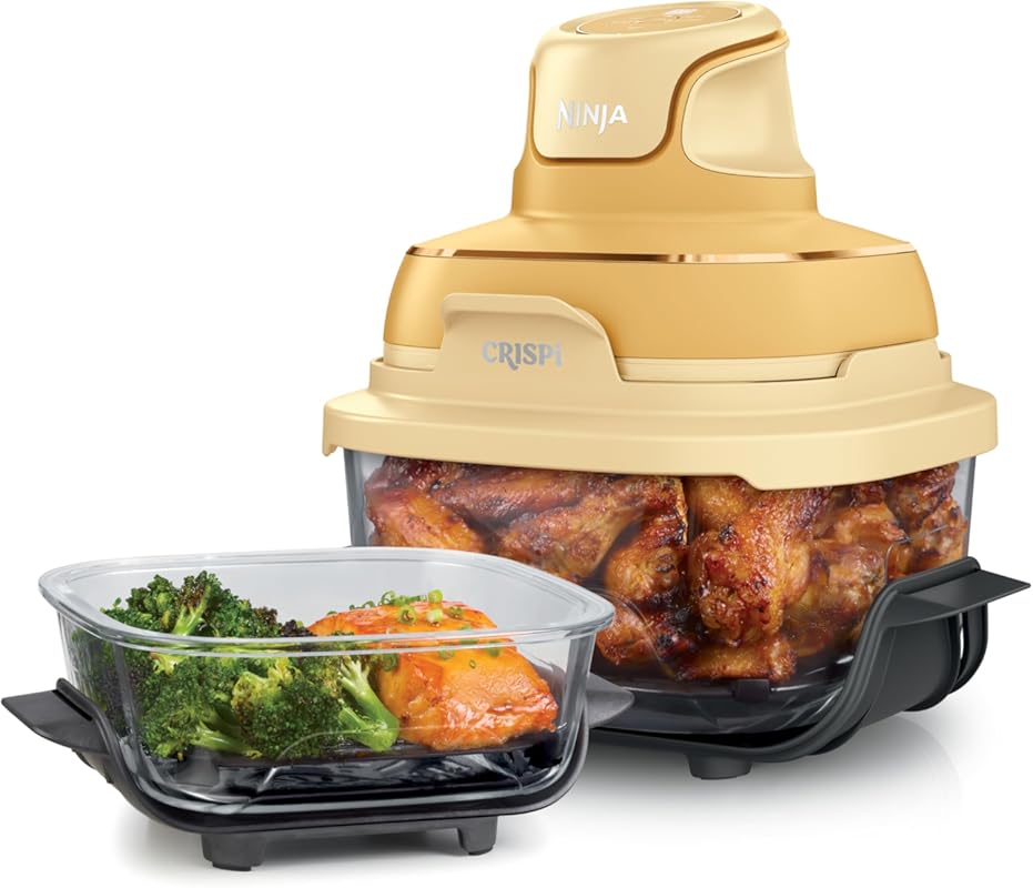 Ninja 4-in-1 Portable Air Fryer with Dual Glass Containers, Crisper Plates, and Storage Lids