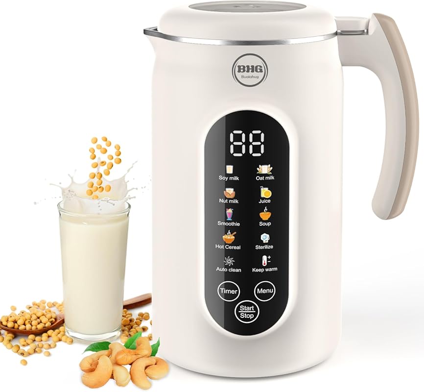 45oz Automatic Nut Milk Maker with 14 Blades. LED Touch Screen, 18H Ti