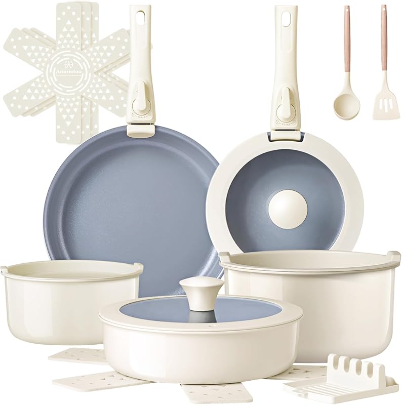 Healthy Non-Stick Ceramic Pots and Pans Set: Non-Toxic and PFAS PFOA P