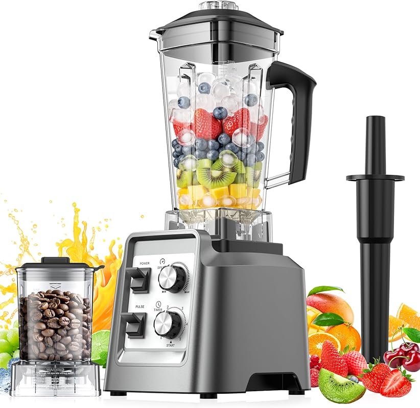 Powerful Countertop Blender: 68oz Jar, 20oz Grinder, 28000 RPM, Smooth